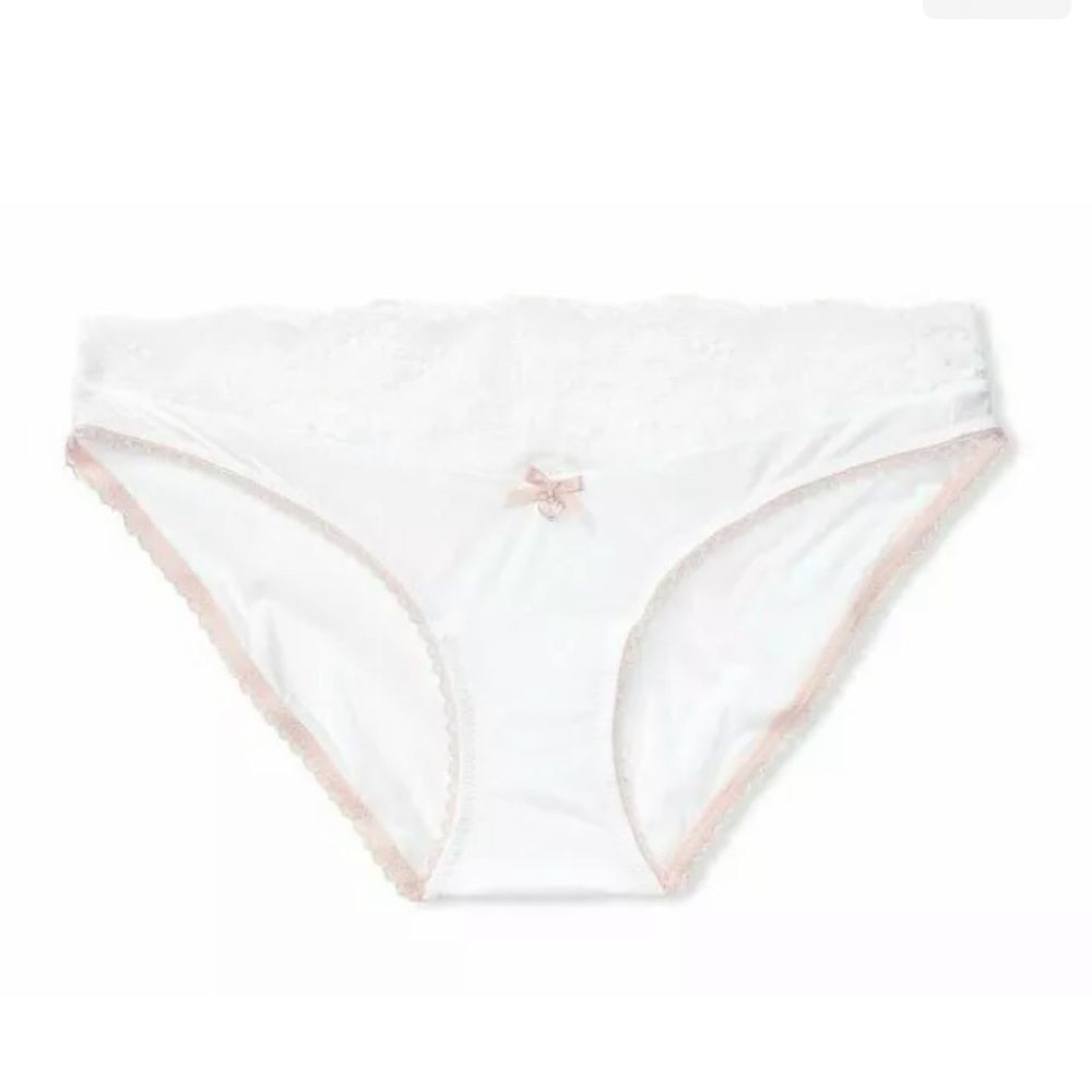 Victorias Secret Body Supersoft Satiny floral Lace waist Bikini panty White - Picture 3 of 5